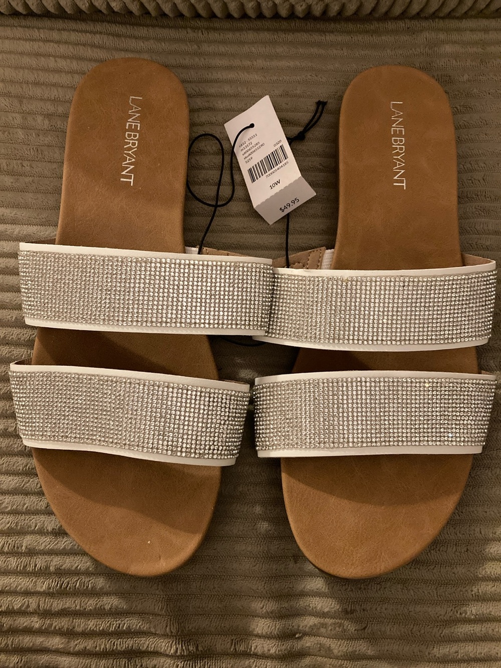 Lane Bryant Silver Crystal Double-Strap Slide Sandals 10 WIDE